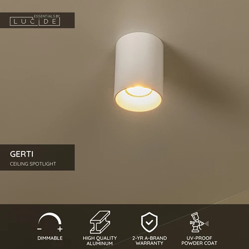 Lucide GERTI - Ceiling spotlight - Ø 8 cm - 1xGU10 - Interchangeable rings included - White - Essential - USP